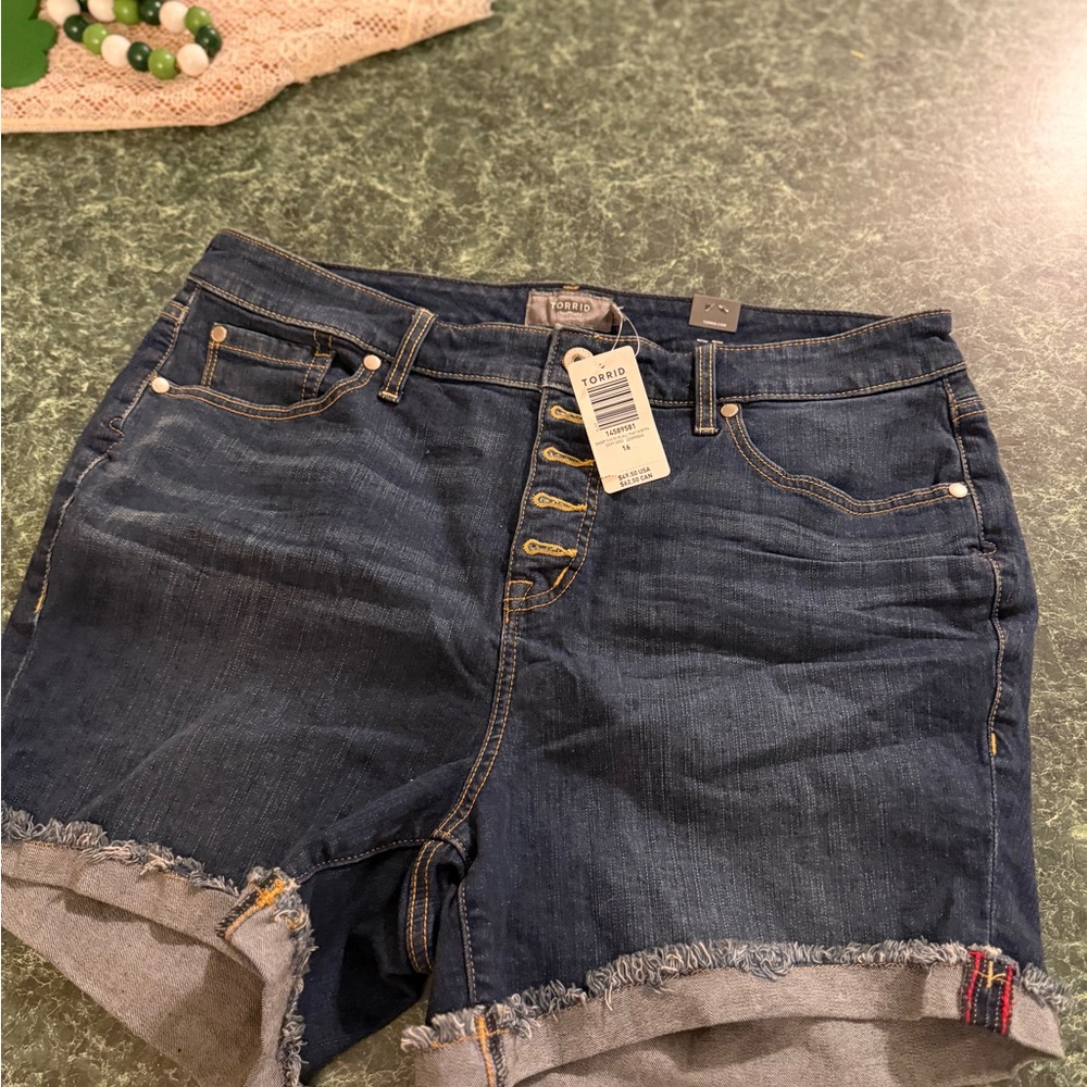 torrid Dark Blue Button-Fly Roll-Hem Denim Shorts